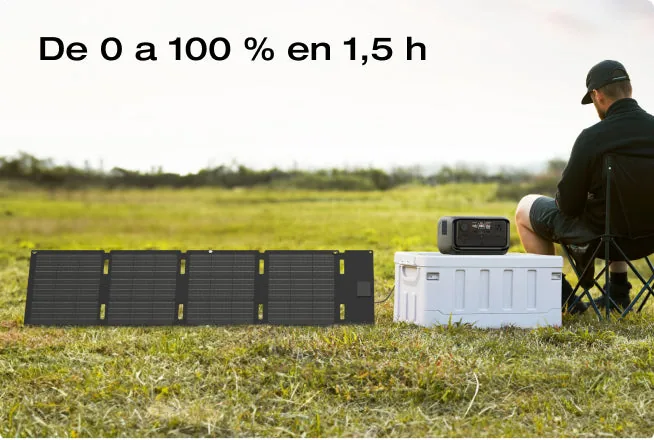 RIVER 3 Plus con panel solar en el pasto
